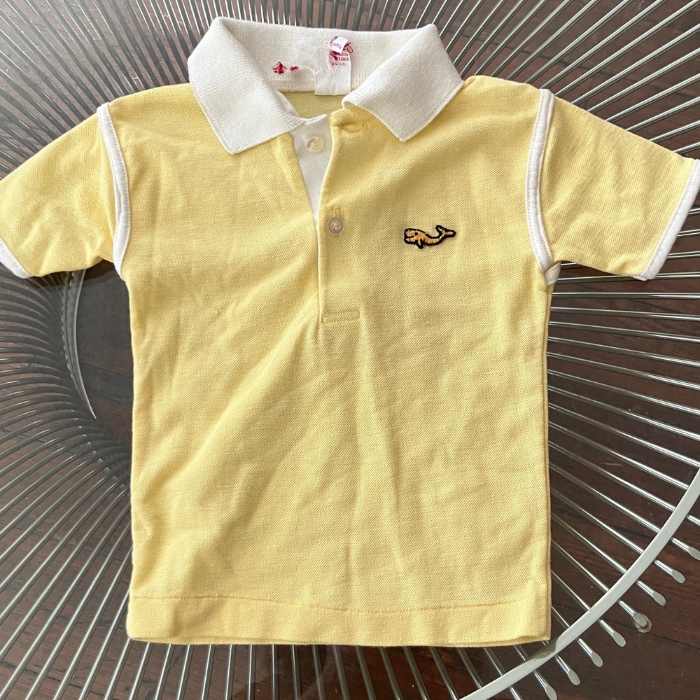 Vintage Yellow and White Knit Whale Emblem Kids Polo Shirt